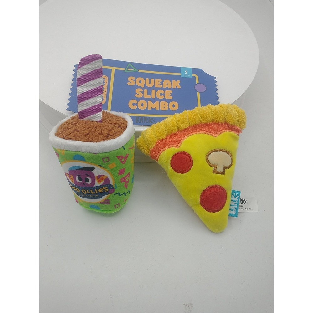 BarkBox Squeak Slice Combo Pizza Soda Plush Dog Toy Set Small 0-20lb New